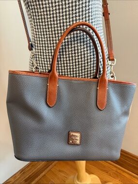 Classic Dooney & Bourke Two-Tone Leather-Trim Bag in Taupe and Brown